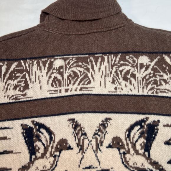 Flint and Tinder Duck Paradise Cardigan Size XXL Brown Jacquard Wool-Blend Shawl - Picture 12 of 14